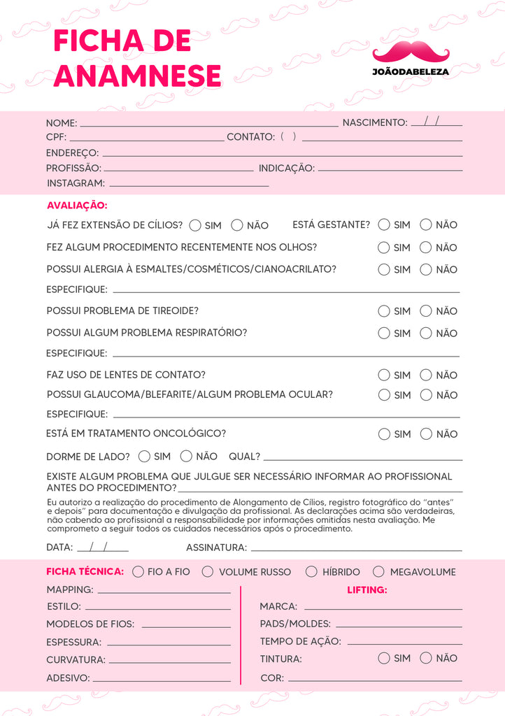 Ficha Anamnese de Micro pigmentação - Eyelash Shop