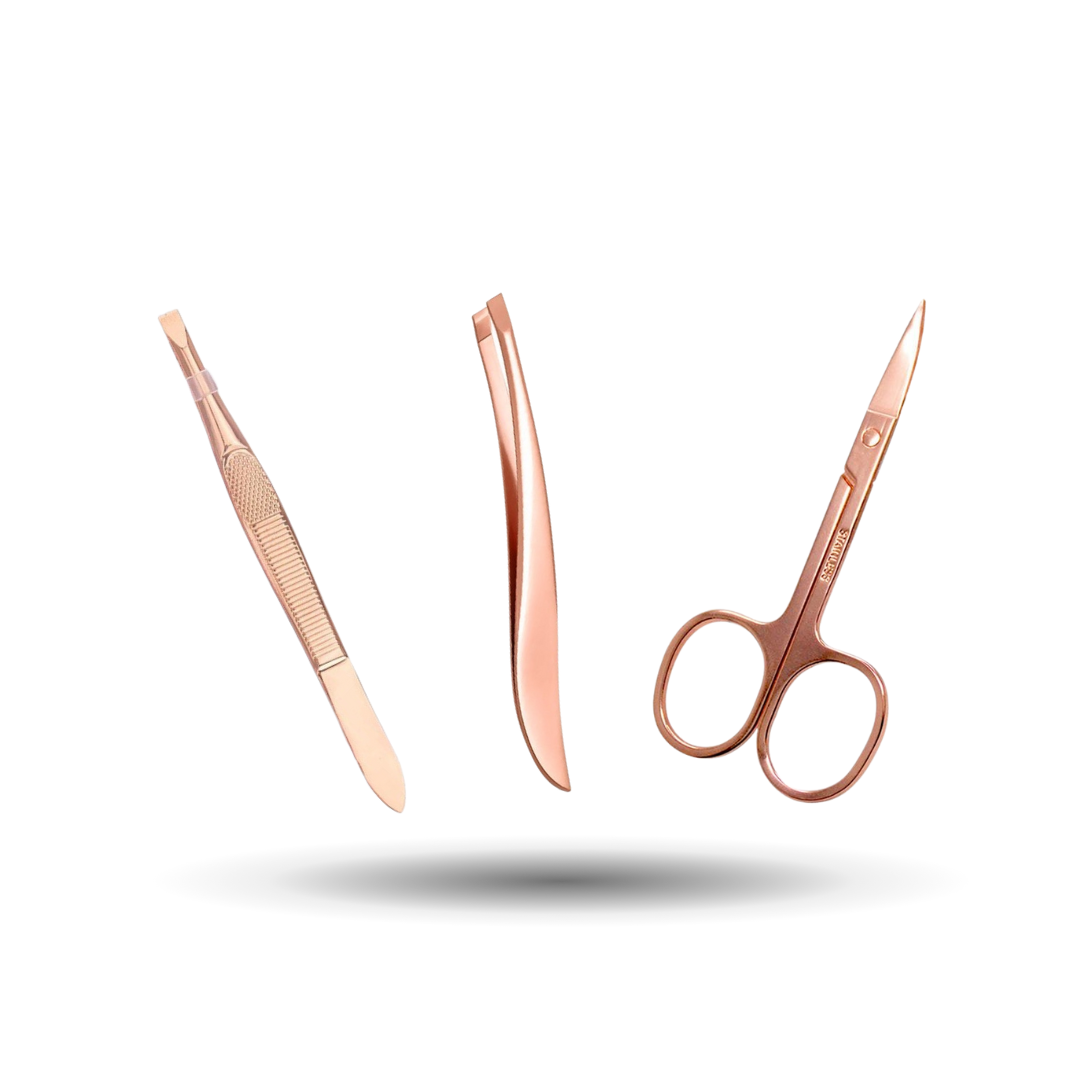 Kit Pinças com Tesourinha para Sobrancelha Rose Gold