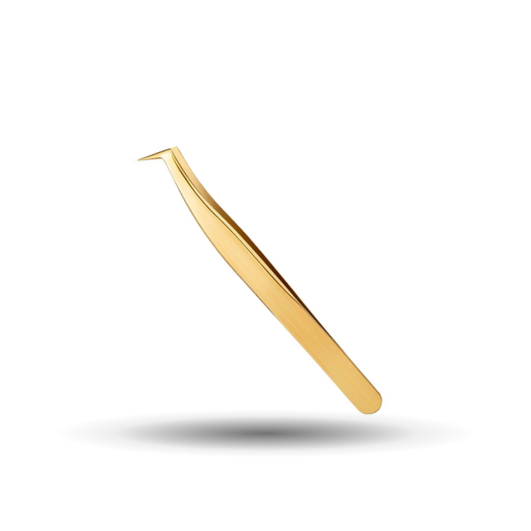 Pinça Curva Volume Russo Dourada para Extensão de Cílios