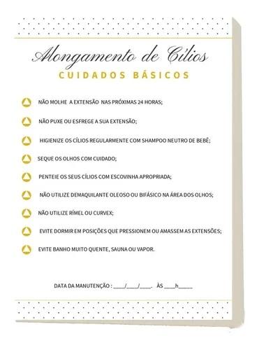 Foto Bloco Cuidados Pós Lash Lift - 100 Folhas para Extensão de Cílios