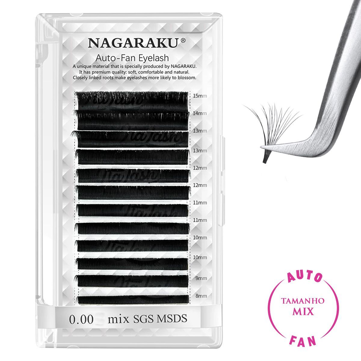 Foto Cílios Nagaraku Auto Fan Volume Russo Mix 8 Ao 15mm para Extensão de Cílios