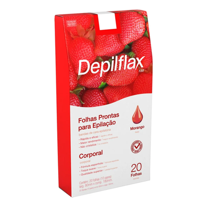 Depilflax Folhas Prontas Para Depilação Corporal Morango com 20 folhas