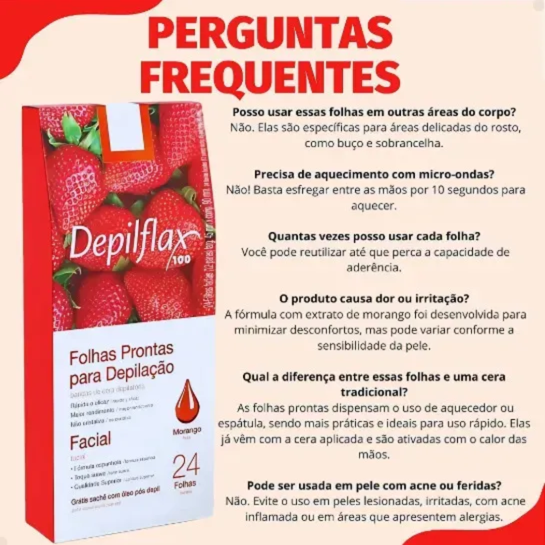 Depilflax Folhas Prontas Para Depilação Corporal Morango com 20 folhas