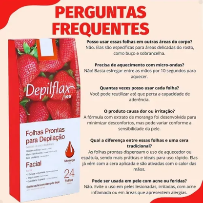 Depilflax Folhas Prontas Para Depilação Corporal Morango com 20 folhas