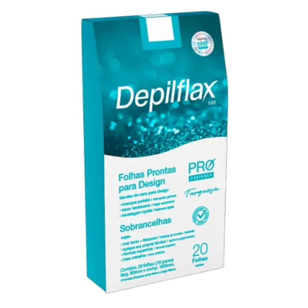 Depilflax Folhas Prontas Para Depilação Sobrancelha Turquesa com 20 folhas
